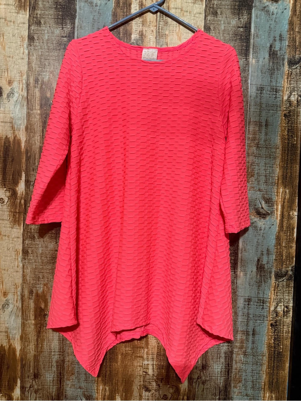 Relaxed Textured Tunic Blouse in Coral